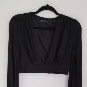 Banjul Black Long Sheer Floor Length Bell Sleeves Crop Top Sz L Festival Party